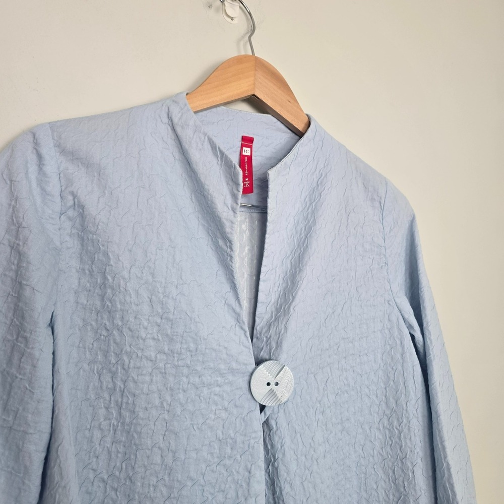 IC Collection Women Textured Asymmetrical One-Button Jacket Sz M Blue Minimalist - Picture 4 of 12